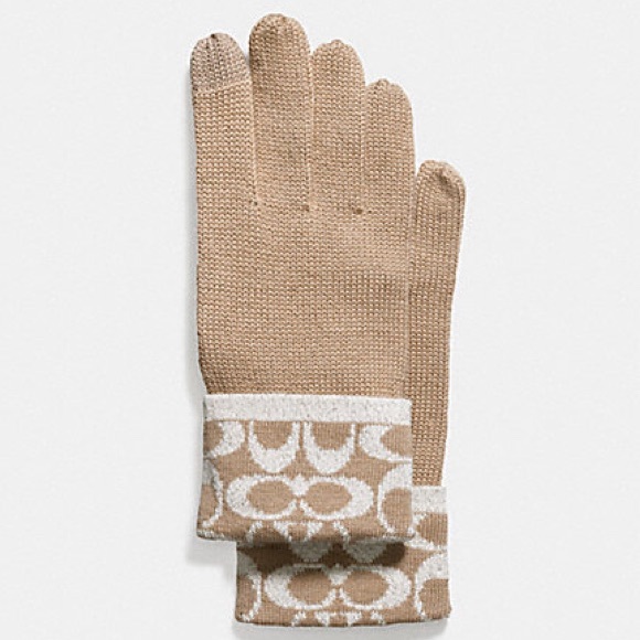 Authentic COACH metallic signature jacquard gloves